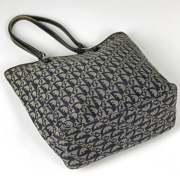 Dior Navy Pattern Trotter Tote Canvas Christian Bag Shoulder - Picture 1 of 6